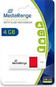 MediaRange USB Speicherstick Color Edition 4GB weiß/rot, USB 2.0
