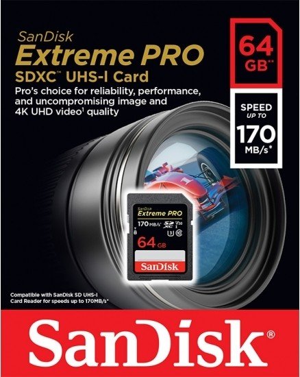 SanDisk Extreme PRO R170/W90 SDXC 64GB, UHS-I U3, Class 10