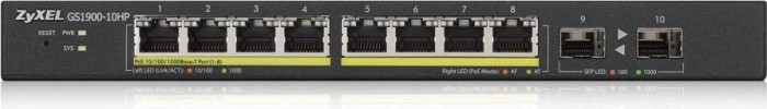 ZyXEL GS1900 Desktop Gigabit Smart switch, 8x RJ-45, 2x SFP, PoE+
