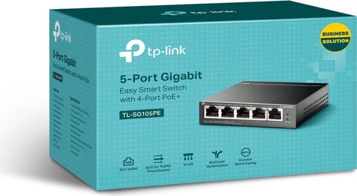 TP-Link TL-SG100 Desktop Gigabit Smart Switch, 5x RJ-45, 65W PoE+