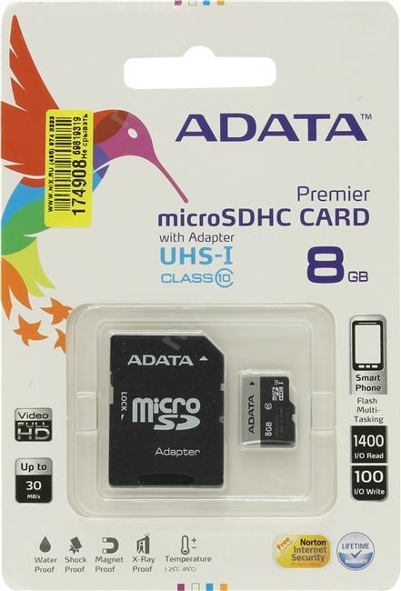 ADATA Premier microSDHC 8GB Kit, UHS-I U1, Class 10