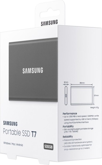 Samsung Portable SSD T7 grau 500GB, USB-C 3.1