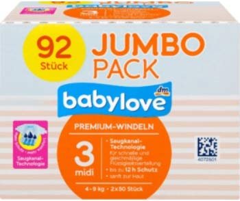 Babylove Premium Gr.3 midi Einwegwindel, 4-9kg, 92 Stück