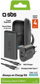SBS Mobile Reise-Kit mit Organizer, Powerbank, Wandladegerät und USB-USB-C-Kabel schwarz
