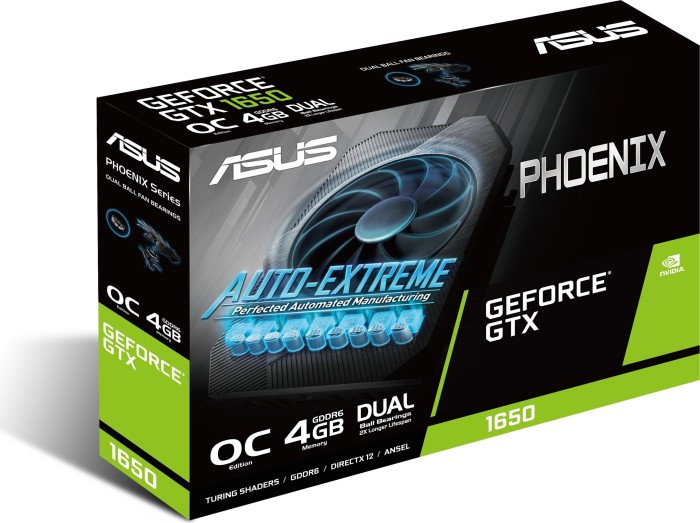 ASUS Phoenix GeForce GTX 1650 OC, PH-GTX1650-O4GD6, 4GB GDDR6, DVI, HDMI, DP