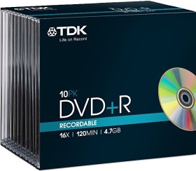 TDK DVD+R 4.7GB 16x, 10er Slimcase (T19447)