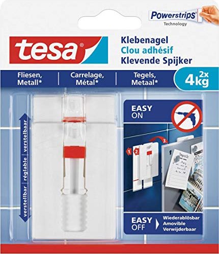 TESA Klebenagel 2 Stk für Fliesen und Metall, bis zu 4kg (77767-00000-00)