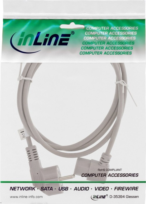 InLine przewód sieciowy, kontakt ochronny łamany na Wtyczka zasilania C13 łamany, szary, 1m