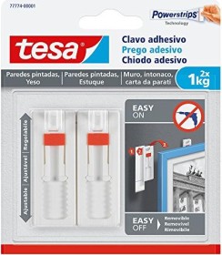 tesa Powerstrips verstellbarer Klebenagel für Tapeten und Putz, 1kg Tragkraft, 2 Stück