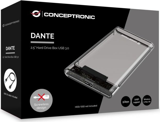 Conceptronic 2.5" SATA SSD Box, USB 3.0 Micro-B