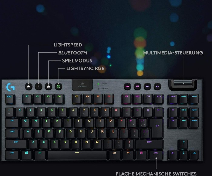Logitech G915 TKL Carbon schwarz, LEDs RGB, GL Tactile, USB/Bluetooth, DE