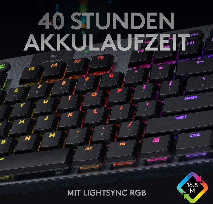 Logitech G915 TKL Carbon schwarz, LEDs RGB, GL Tactile, USB/Bluetooth, DE