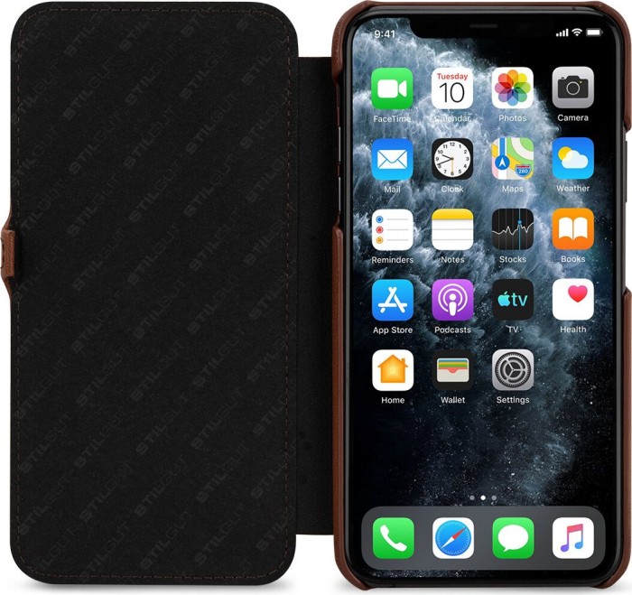 Stilgut Book Type Leather Case Clip für Apple iPhone 11 Pro Max braun