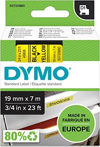 Dymo D1 Beschriftungsband 19mm, schwarz/gelb, 7m
