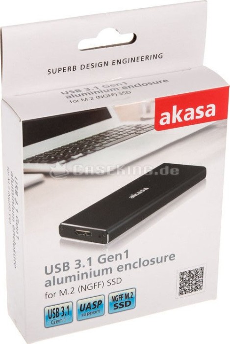 Akasa M.2 (NGFF) SSD aluminium enclosure, USB 3.0 Micro-B