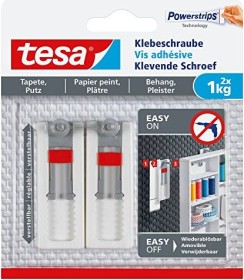 tesa Powerstrips verstellbare Klebeschraube für Tapeten und Putz, 1kg Tragkraft, 2 Stück