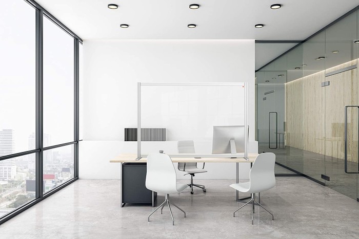 Nobo Premium Plus biurko-ścianka działowa wyłącz akryl, 140x100cm