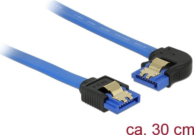 DeLOCK SATA 6Gb/s przewód niebieski 0.3m, prosty/lewo łamany