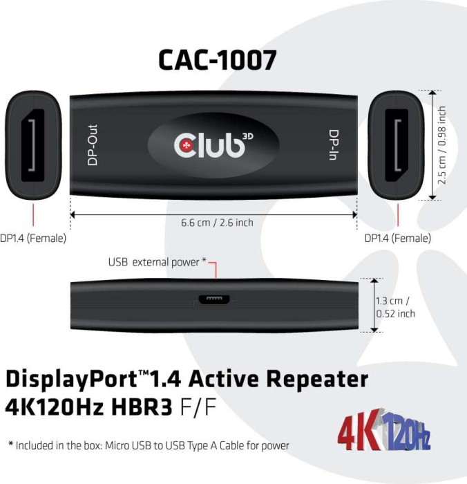Club 3D DisplayPort 1.4 repeater 4K120Hz HBR3