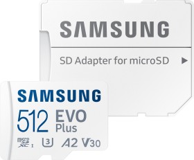 Samsung EVO Plus 2021 R130 microSDXC 512GB Kit, UHS-I U3, A2, Class 10 (MB-MC512KA/EU)