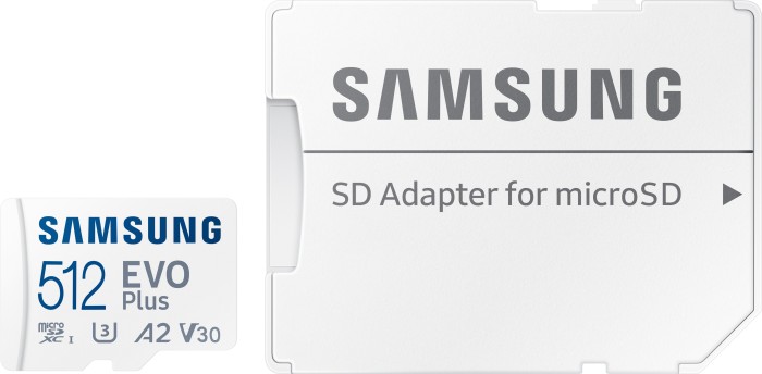 Samsung EVO Plus 2021 R130 microSDXC 512GB Kit, UHS-I U3, A2, Class 10