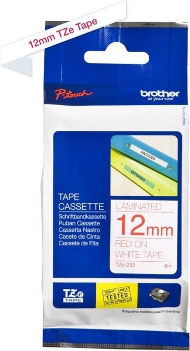Brother TZe-232 labelling tape, 12mm, red/white