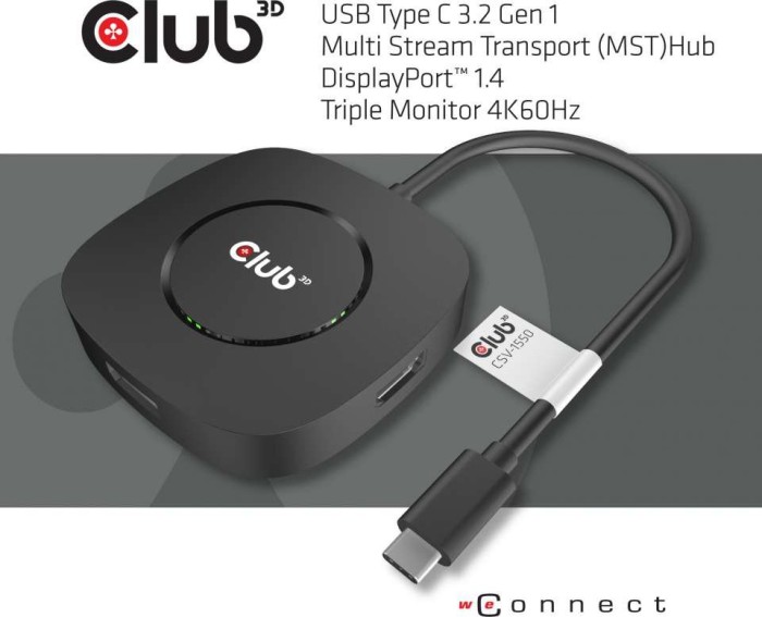 Club 3D Multi Stream Transport MST hub, USB-C 3.0 na 3x DisplayPort 1.4 adapter