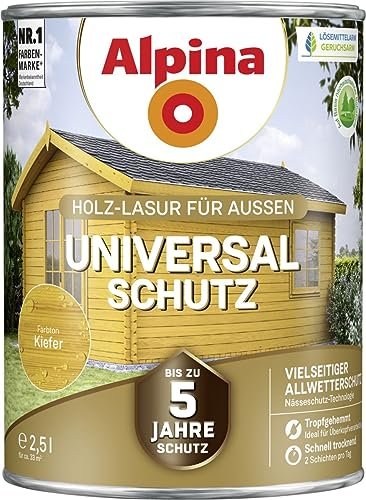Alpina Farben Universal-Schutz Holz-Lasur außen Holzschutzmittel kiefer, 2.5l