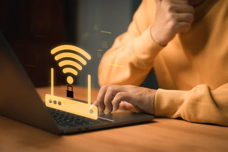 Grafik, die verdeutlicht, dass eine Person ein passwortgeschütztes WLAN nutzt.