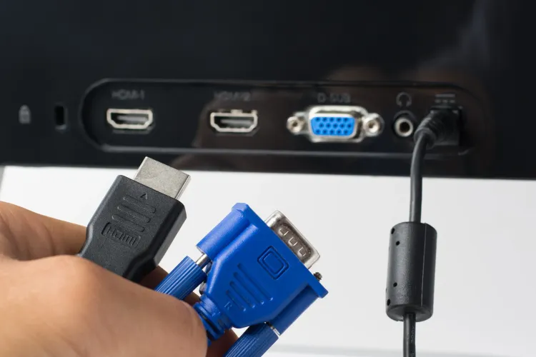 HDMi- und VGA-Stecker in Nahaufnahme