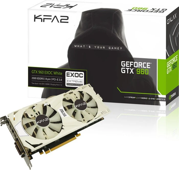 KFA2 GeForce GTX 960 EXOC White Edition, 2GB GDDR5, 2x DVI, HDMI, DP