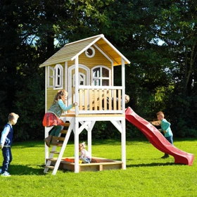 Axi Spielhaus Sarah braun/weiß mit Rutsche rot
