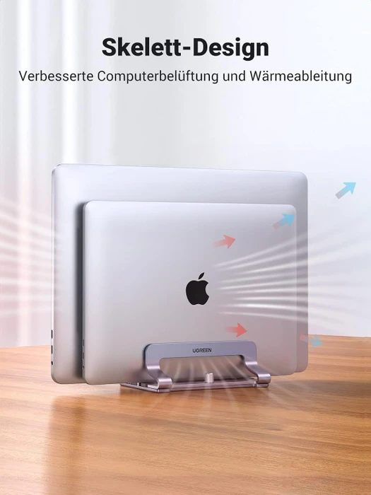 Ugreen Vertikaler Laptopständer, 2 Slot, grau, verstellbar