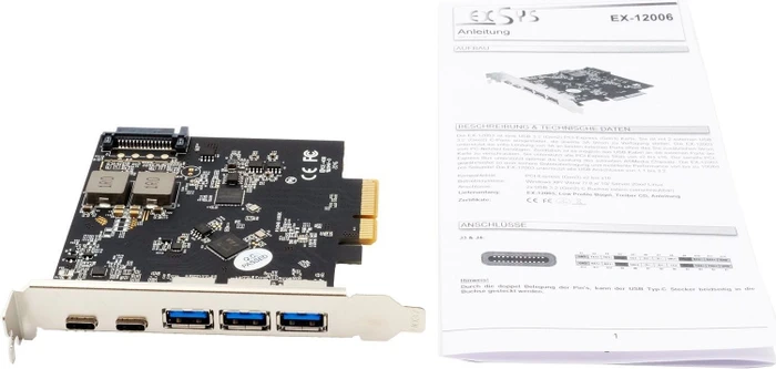 Exsys 5 Port USB 3.2 Gen 2x1 PCIe-Karte, 2x USB-C 3.1/3x USB-A 3.1, PCIe 3.0 x4
