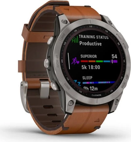 Garmin Fenix 7 Sapphire Solar titanium/chestnut leather