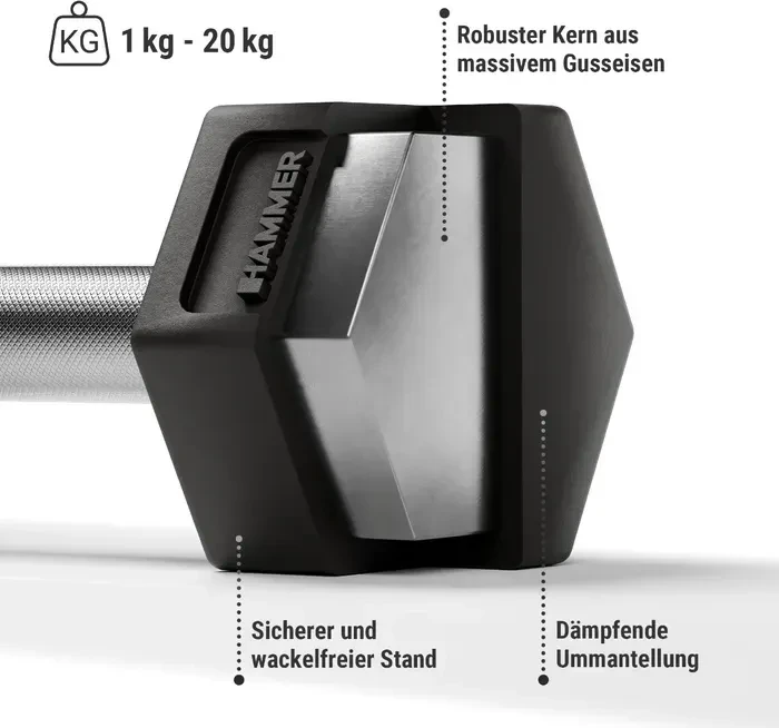 Hammer Hexagon Kompakt Pro Kurzhantel 9kg