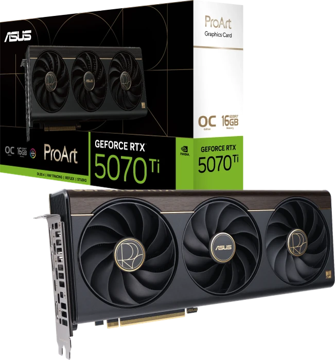 ASUS ProArt GeForce RTX 5070 Ti OC, PROART-RTX5070TI-O16G, 16GB GDDR7, HDMI, USB-C, 2x DP