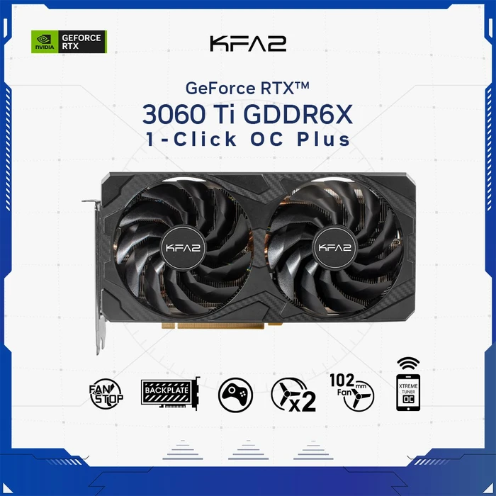 KFA2 GeForce RTX 3060 Ti Plus V2 (1-Click OC), 8GB GDDR6X, HDMI, 3x DP, bulk