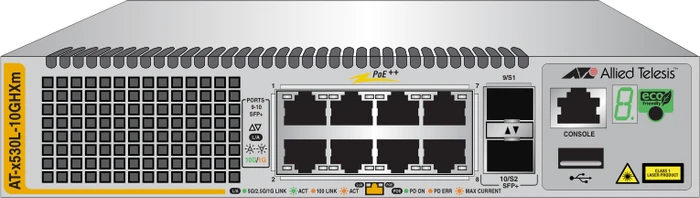 Allied Telesis x530L Desktop 5G Managed Switch, 8x RJ-45, 2x SFP+, 500W PoE++