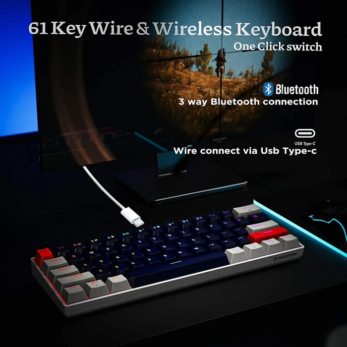 Newmen GM610 60% Wireless Mechanical Gaming Keyboard, LEDs RGB, Outemu Red, USB/Bluetooth, US
