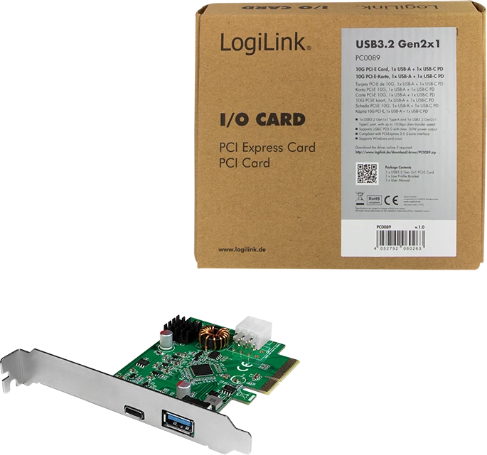 LogiLink 1x USB-A 3.0, 1x USB-C 3.1 PD 3.0, PCIe 3.0 x2