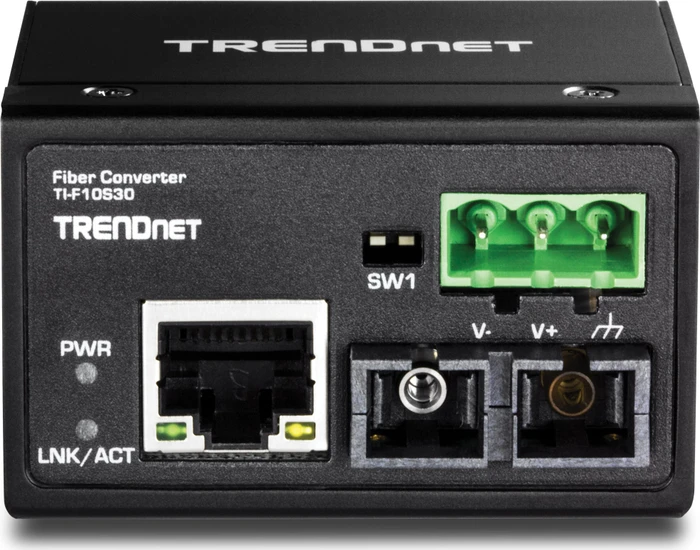 TRENDnet TI-F10S30 Hardened Industrial Railmount Media Converter, RJ-45, SC-Duplex 100Base-FX SM 30km