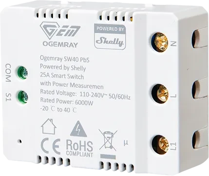 Shelly Ogemray Smarter Relaisschalter, 25A, Schaltaktor