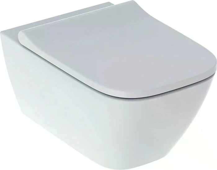 Geberit Smyle Square Set Wand-WC Tiefspüler, geschlossene Form, Rimfree, mit WC-Sitz, überlappender Deckel weiß