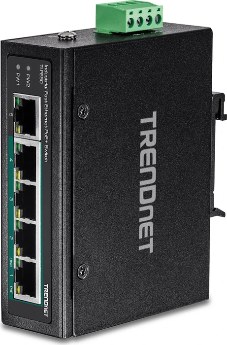 TRENDnet TI Hardened Industrial Railmount Switch, 5x RJ-45, 90W PoE+