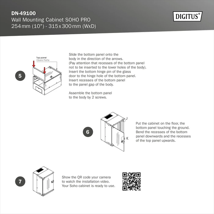 Digitus Professional SoHo Pro Line 10" Wandgehäuse 6HE, unmontiert, Sicherheitsglastür, IP20, RAL 7035, 300mm tief