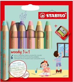 STABILO Woody 3in1 pastell Wachsmalstift sortiert, 6er-Set