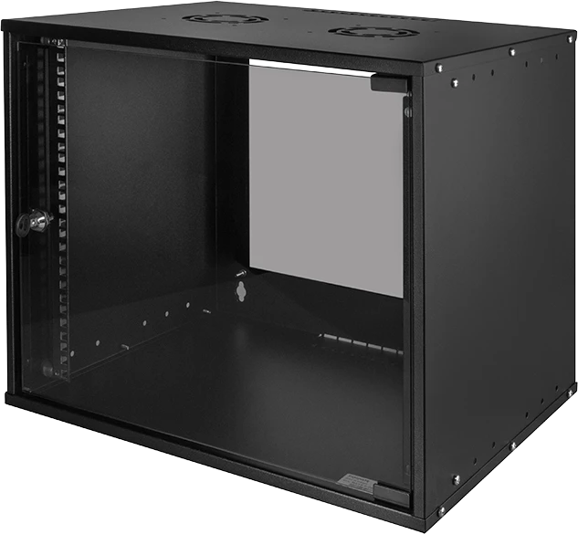 LogiLink 19" Wandschrank ECO 9HE, montiert, Sicherheitsglastür, schwarz, 400mm tief