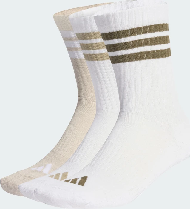adidas 3-Streifen Cushioned Crew Socken white/beige/olive strata, 3 Paare