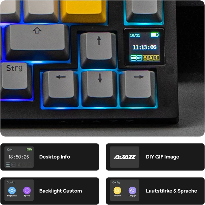 Ajazz AK820 Pro Wireless, Grey, LEDs RGB, hot-swap, Ajazz Gift, USB/Bluetooth, DE